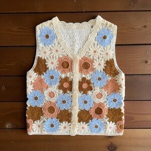 Sumwon Floral Crochet Button Up Top Size S Boho Festival Hippie Cottagecore